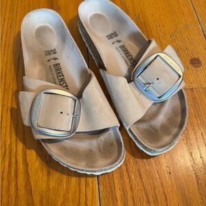 Birkenstock Tan Sandals with Silver Buckle